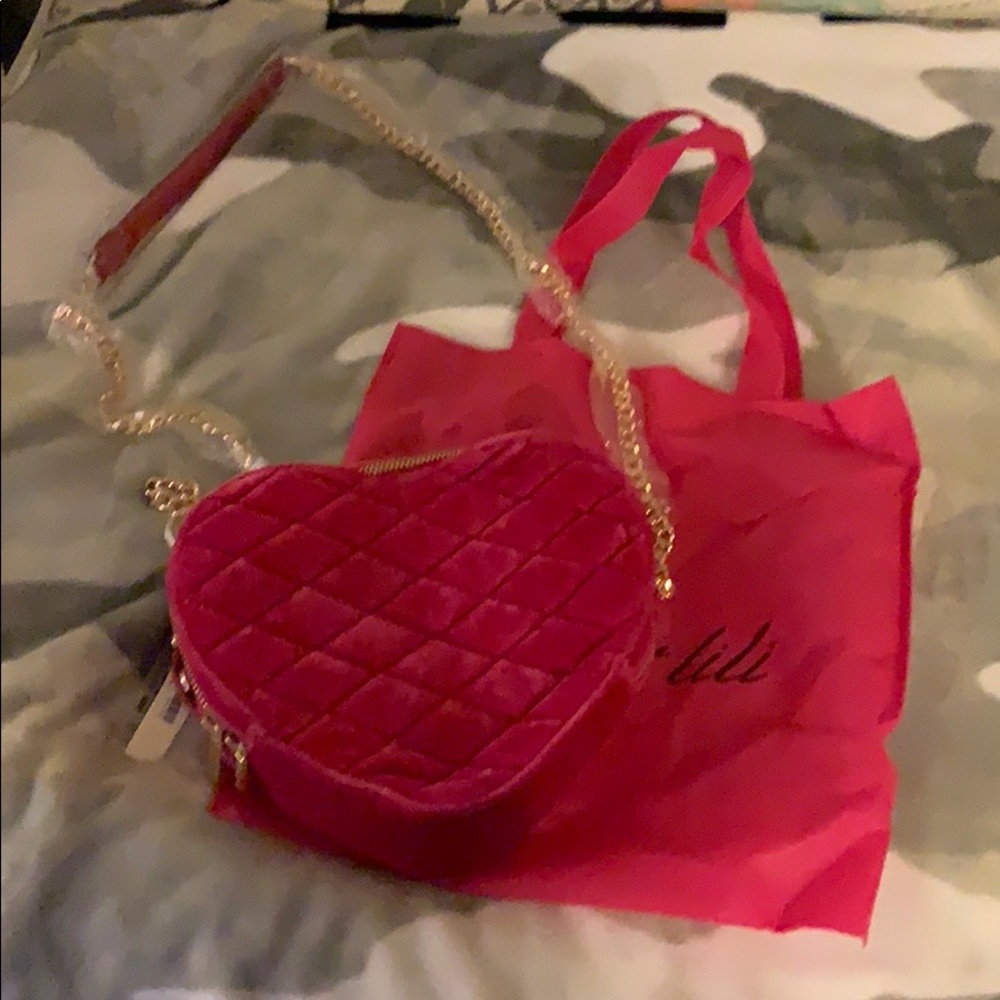 Pink velvet heart purse